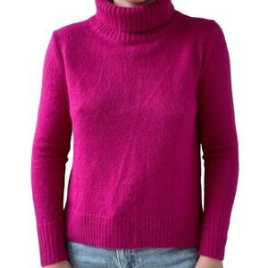 Womens Fuchsia Pink Angora Blend Fluffy Turtleneck Split Hem Soft Sweater Sz M
